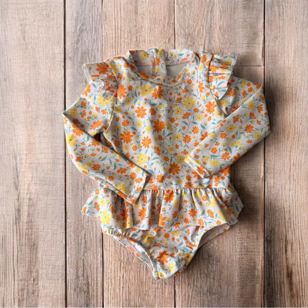 Floral Long Sleeve Baby Bathing Suit